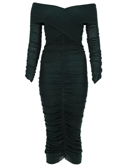 Self-portrait Self Portrait Viscose Gathered Midi Dress In Green