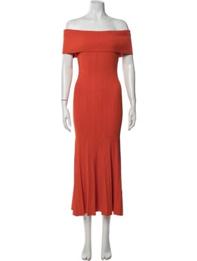 Pre-owned Self-portrait Viscose Knit Dress Midi Length Dress In Orange