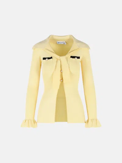 Self-portrait Viscose Knit Top With Yellow Lacing In Transparent