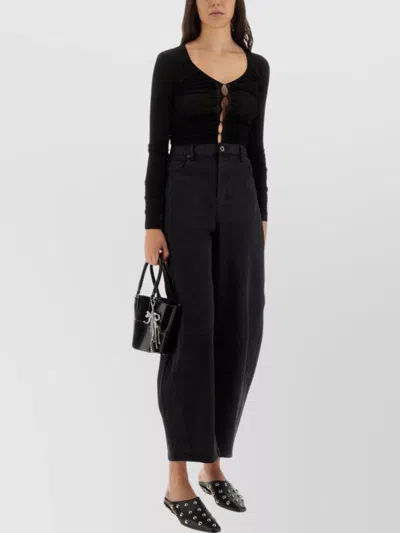 Self-portrait Viscose Slim-fit V-neck Knit Top In Black