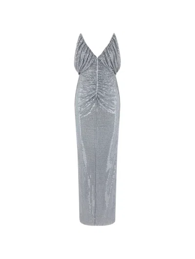 Self-portrait V-neck Embellished Maxi Dress In Gray