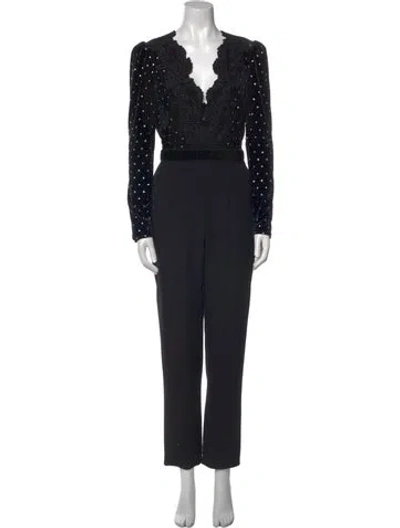 Pre-owned Self-portrait V-neck Jumpsuit In Black
