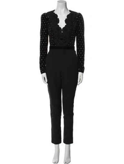 Pre-owned Self-portrait V-neck Jumpsuit In Black