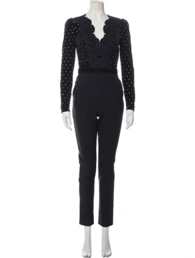 Pre-owned Self-portrait V-neck Jumpsuit In Black