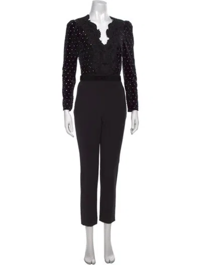 Pre-owned Self-portrait V-neck Jumpsuit In Black
