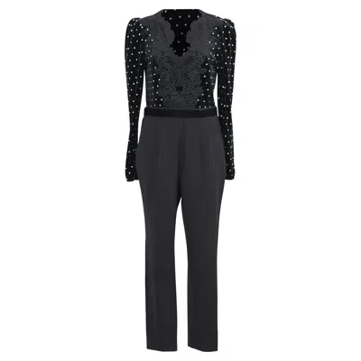 Pre-owned Self-portrait V-neck Jumpsuit In Black Polyester