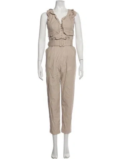Pre-owned Self-portrait V-neck Jumpsuit In Neutrals