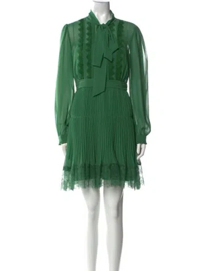 Pre-owned Self-portrait V-neck Knee-length Dress In Green
