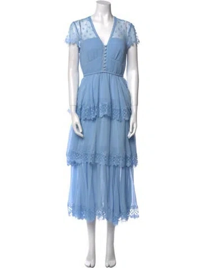 Pre-owned Self-portrait V-neck Long Dress In Blue