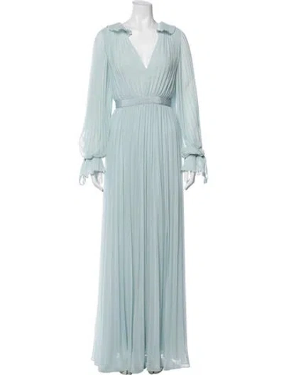 Pre-owned Self-portrait V-neck Long Dress In Green