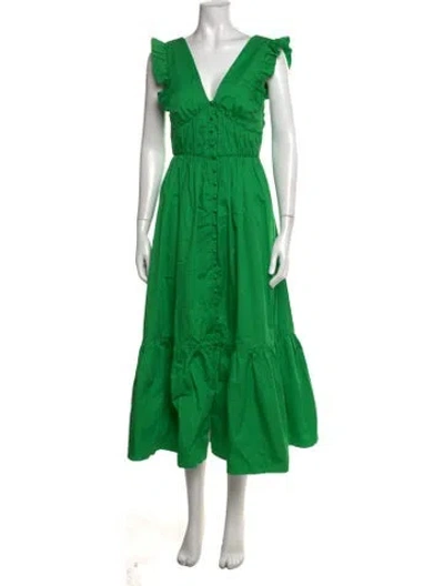 Pre-owned Self-portrait V-neck Long Dress In Green