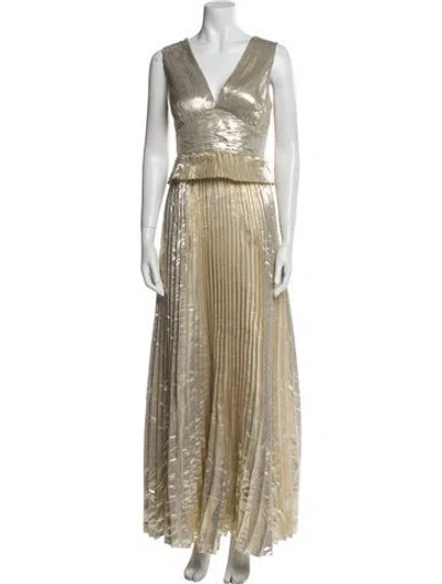 Pre-owned Self-portrait V-neck Long Dress In Neutral
