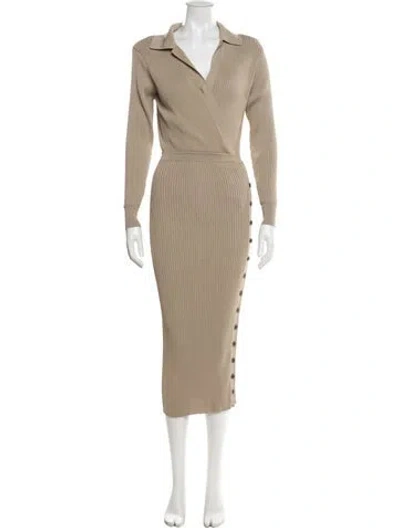 Pre-owned Self-portrait V-neck Long Dress In Neutral