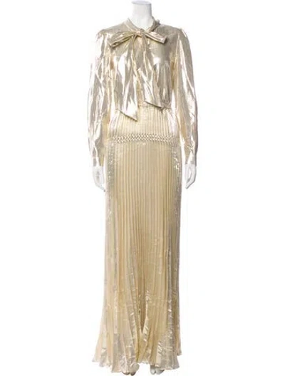 Pre-owned Self-portrait V-neck Long Dress In Neutral