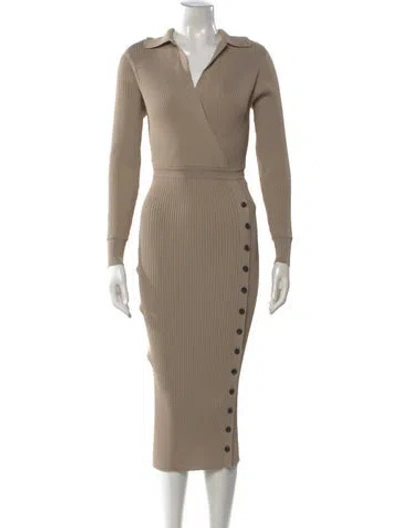 Pre-owned Self-portrait V-neck Long Dress In Neutral