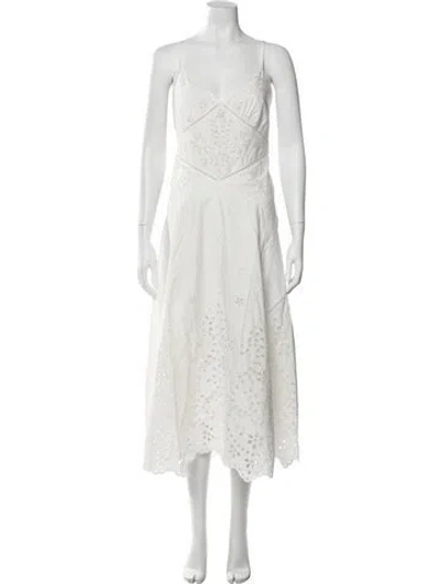 Pre-owned Self-portrait V-neck Long Dress In White