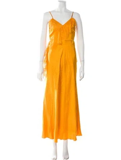 Pre-owned Self-portrait V-neck Long Dress In Yellow