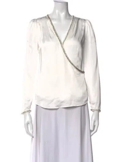 Pre-owned Self-portrait V-neck Long Sleeve Blouse In Neutrals