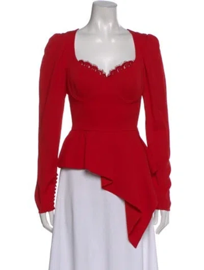 Pre-owned Self-portrait V-neck Long Sleeve Blouse In Red