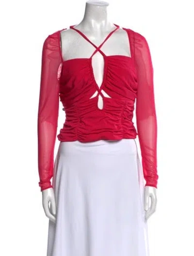 Pre-owned Self-portrait V-neck Long Sleeve Crop Top W/ Tags In Pink