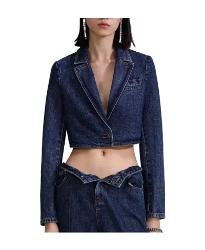 Self-portrait V-neck Long-sleeved Denim Casual Coat In Blue