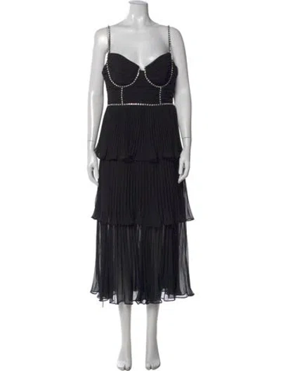 Pre-owned Self-portrait V-neck Midi Length Dress In Black