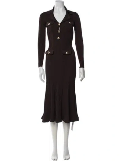 Pre-owned Self-portrait V-neck Midi Length Dress In Brown