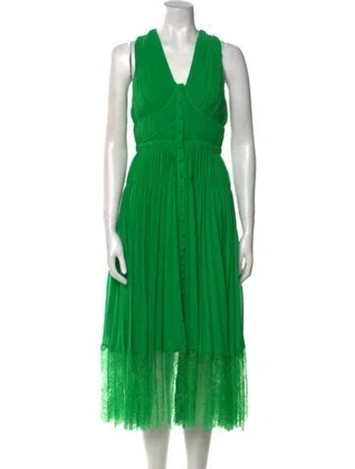 Pre-owned Self-portrait V-neck Midi Length Dress In Green