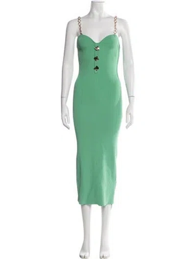 Pre-owned Self-portrait V-neck Midi Length Dress In Green