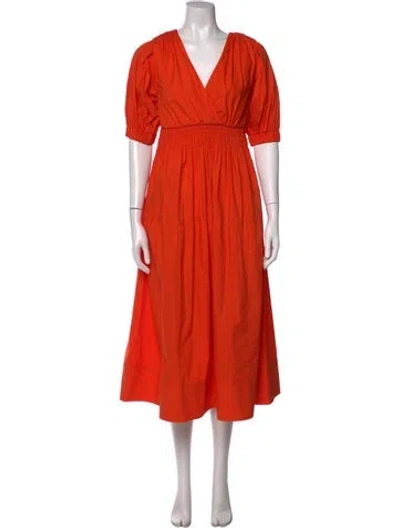 Pre-owned Self-portrait V-neck Midi Length Dress In Orange
