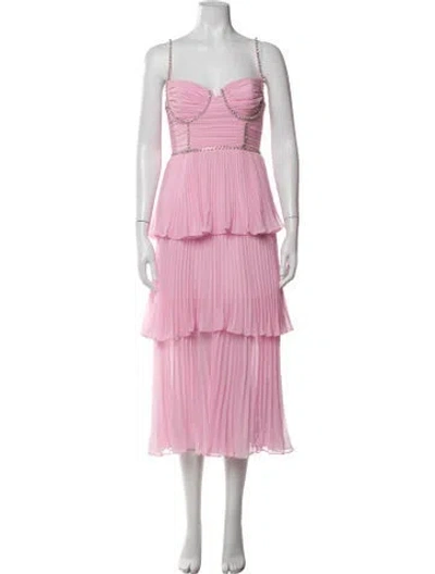 Pre-owned Self-portrait V-neck Midi Length Dress In Pink