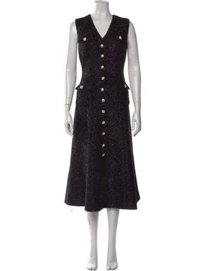 Pre-owned Self-portrait V-neck Midi Length Dress W/ Tags In Black
