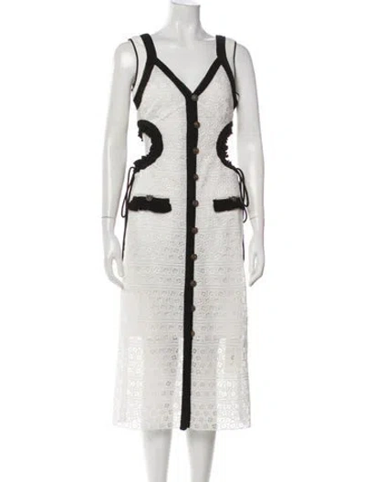 Pre-owned Self-portrait V-neck Midi Length Dress In White