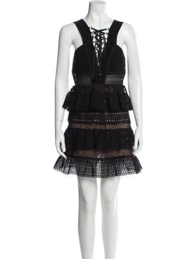Pre-owned Self-portrait V-neck Mini Dress In Black