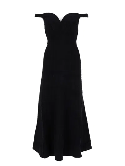 Self-portrait Boucle Textured Off-the-shoulder Midi Dress In Black