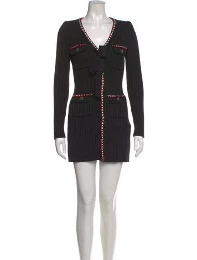 Pre-owned Self-portrait V-neck Mini Dress In Black/metallic