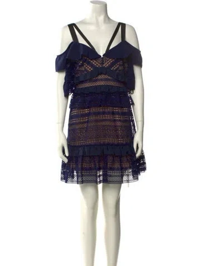 Pre-owned Self-portrait V-neck Mini Dress In Blue