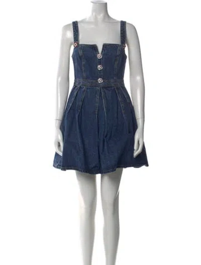 Pre-owned Self-portrait V-neck Mini Dress In Blue