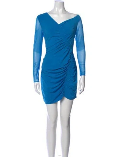 Pre-owned Self-portrait V-neck Mini Dress In Blue
