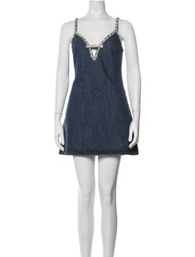 Pre-owned Self-portrait V-neck Mini Dress In Blue