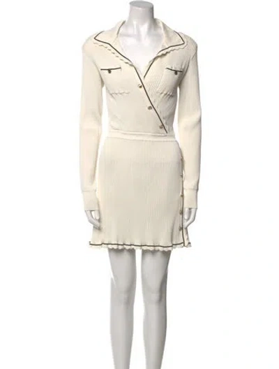 Pre-owned Self-portrait V-neck Mini Dress In Neutral
