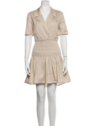 Pre-owned Self-portrait V-neck Mini Dress In Neutrals
