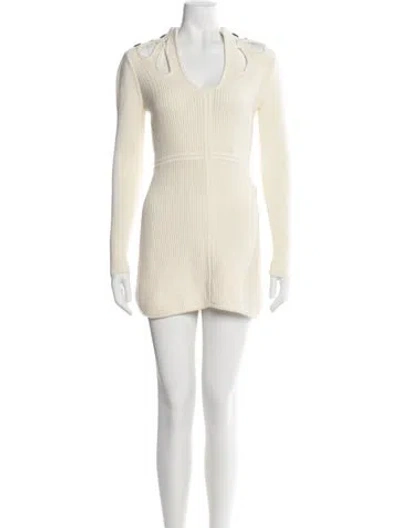 Pre-owned Self-portrait V-neck Mini Dress In Neutrals
