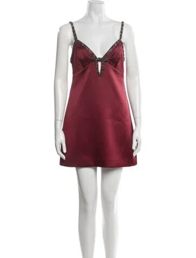 Pre-owned Self-portrait V-neck Mini Dress In Red