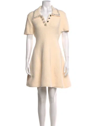 Pre-owned Self-portrait V-neck Mini Dress W/ Tags In Neutral