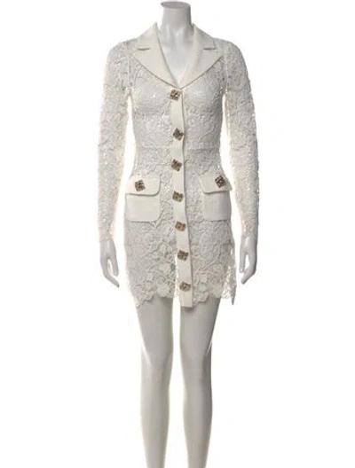 Pre-owned Self-portrait V-neck Mini Dress In White