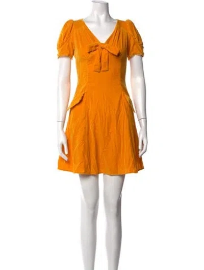 Pre-owned Self-portrait V-neck Mini Dress In Yellow