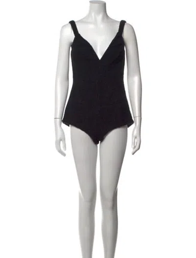 Pre-owned Self-portrait V-neck Romper In Black