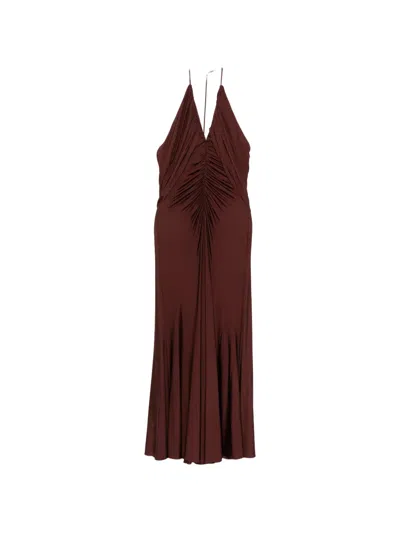 Self-portrait V-neck Ruched Midi Dress In Brown