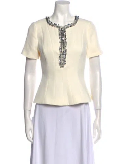 Pre-owned Self-portrait V-neck Short Sleeve Blouse W/ Tags In Neutral
